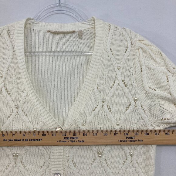 Soft Surroundings Large Preppy Embellished Meryl Cable Cardigan in Ivory Pearl - Picture 7 of 10
